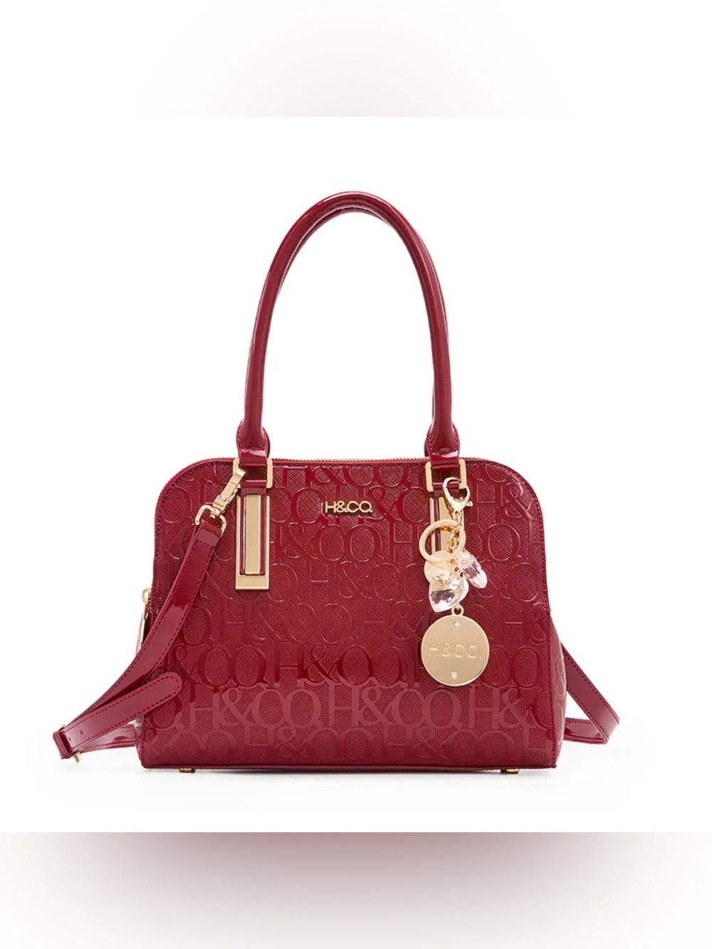 Embossed bugundry Dome Satchel purse with Charm